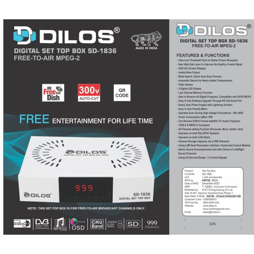 Dilos SD-1836 MPEG-2 SD DVB-S Free-to-air Set-Top Box